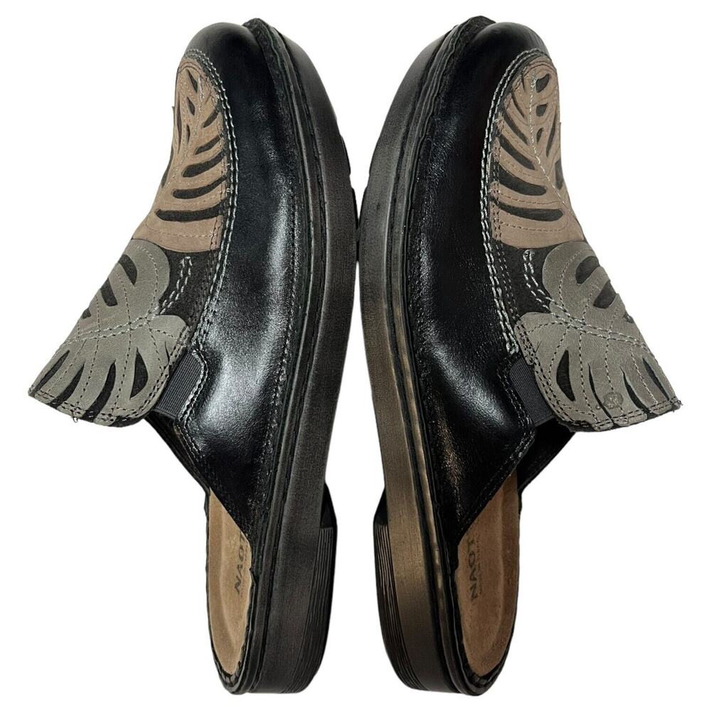 Naot Shoes Womens 38 Zafra Leather Slip On Comfort Clogs Palm Leaf Black - Picture 4 of 13